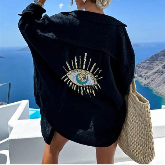Carlota™ sobrecamisa ligera de verano con bordado de ojo en la espalda