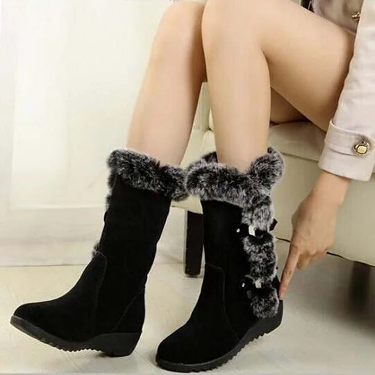 Elisa – Botas de nieve de media pantorrilla con ribete de felpa