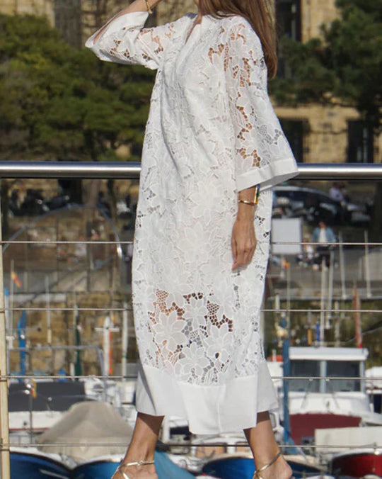 Julia™ – Vestido largo blanco de encaje floral