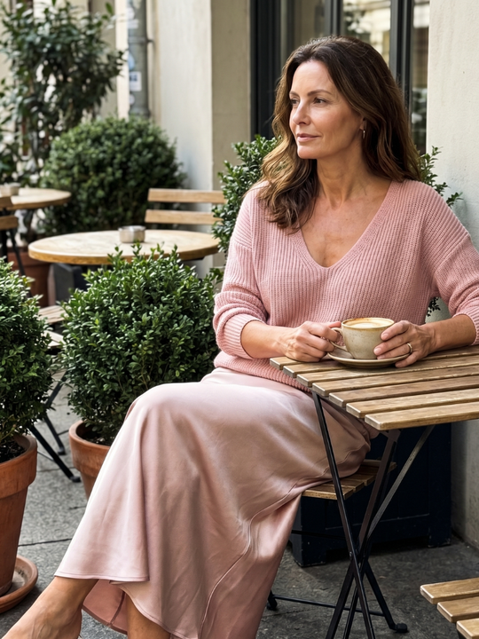 Luciana | Conjunto de capas de punto con falda de satén de otoño al bies