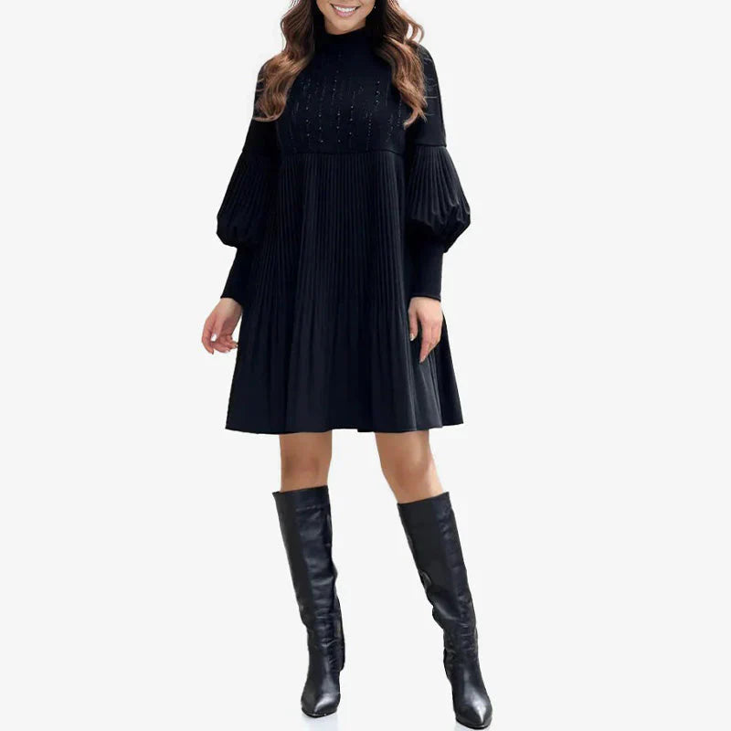 Renata - Vestido con mangas abullonadas y cuello alto