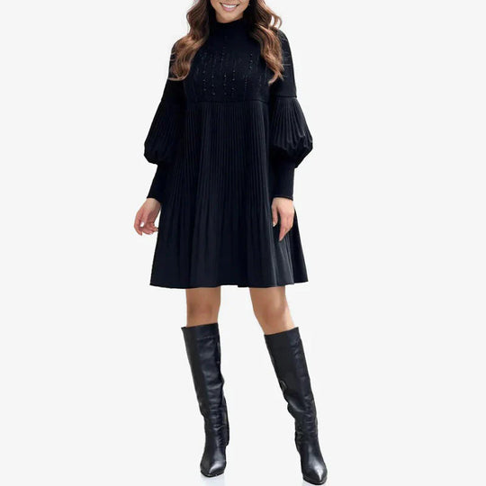 Renata - Vestido con mangas abullonadas y cuello alto