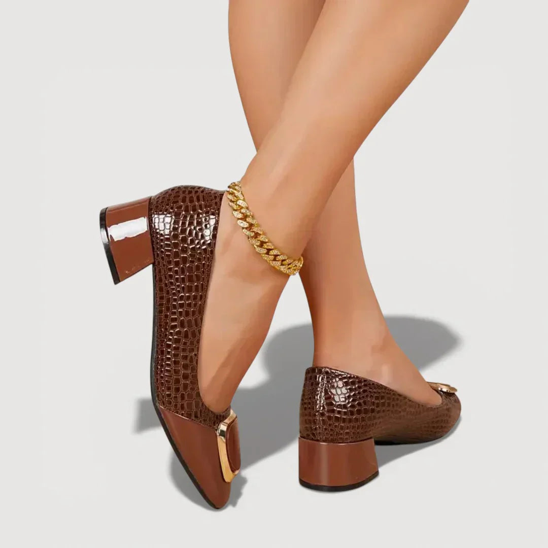 Livana – Zapatos de tacón bajo efecto cocodrilo
