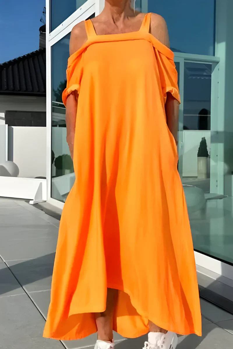 Mónica™ – Vestido largo  de verano con hombros descubiertos y diseño fluido