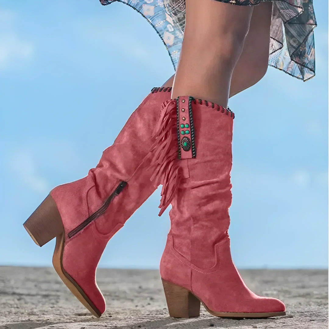 Felicia | Botas Western para mujeres con flecos y tacón grueso