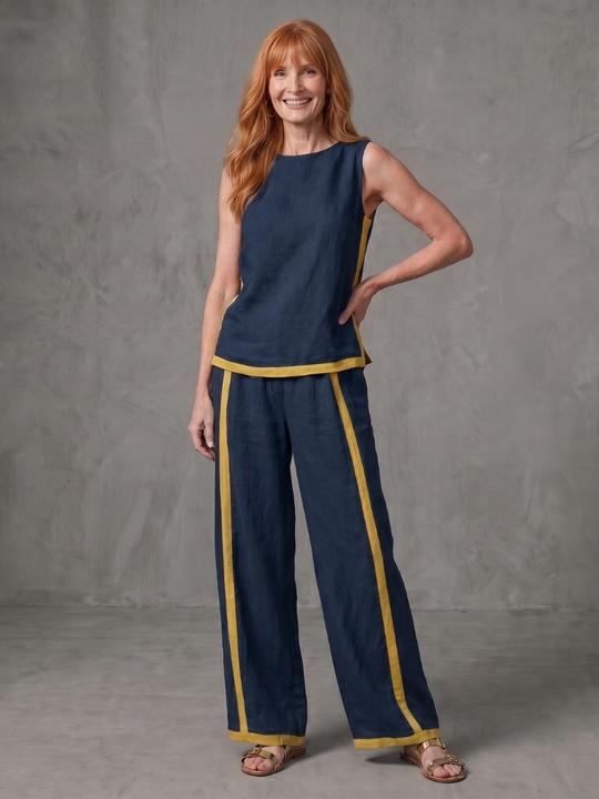 Inara | Conjunto de pantalones en contraste con pierna ancha y top sin mangas