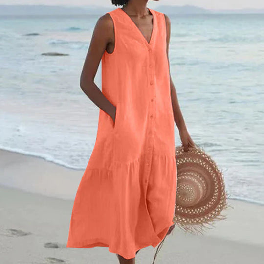 Rocío™ Vestido camisero sin mangas con escote en V