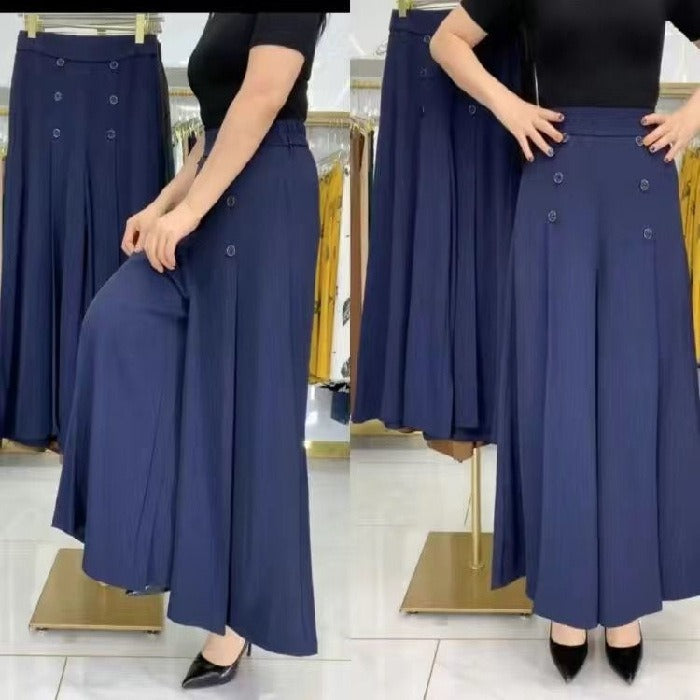 Adriana - Pantalón palazzo con cintura elástica y botones decorativos