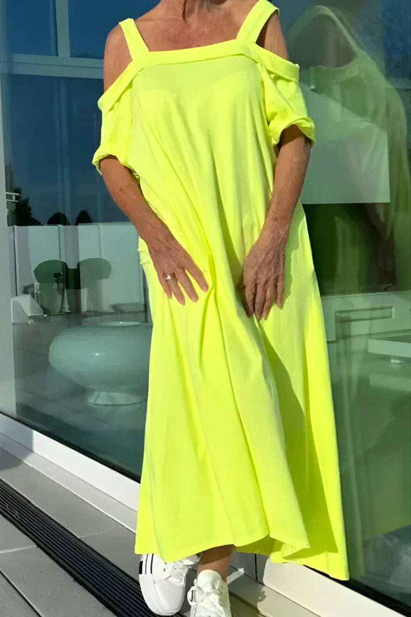 Mónica™ – Vestido largo  de verano con hombros descubiertos y diseño fluido