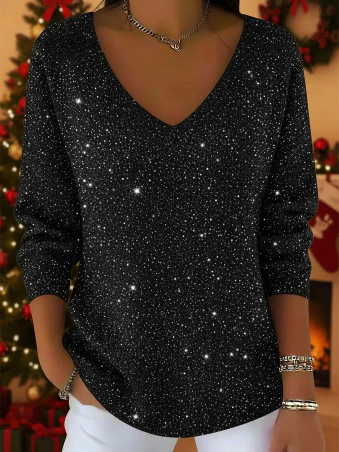 Reina - Jersey casual con brillo festivo y elegancia sin esfuerzo