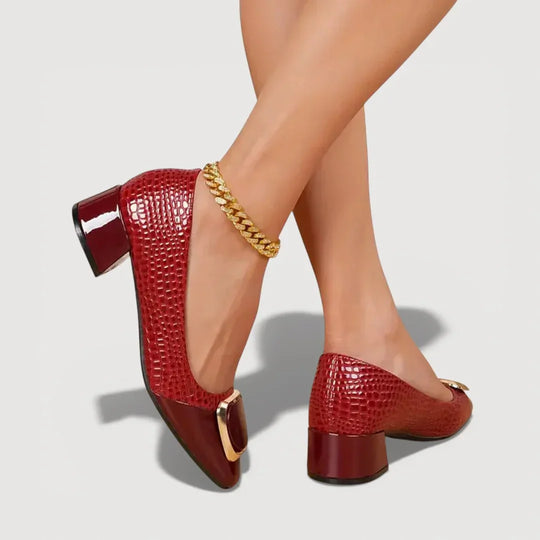 Livana – Zapatos de tacón bajo efecto cocodrilo