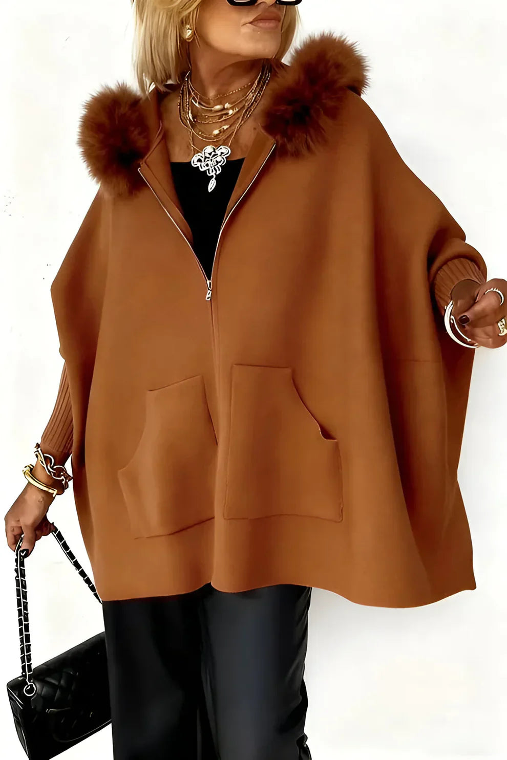 Lirio - Chaqueta con capucha y detalles de pelo