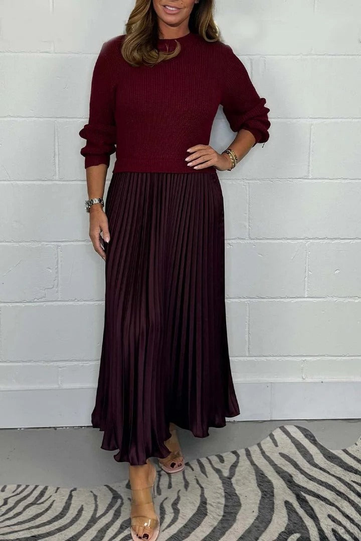 Miranda - Elegante y bonito vestido plisado con cuello redondo para mujer