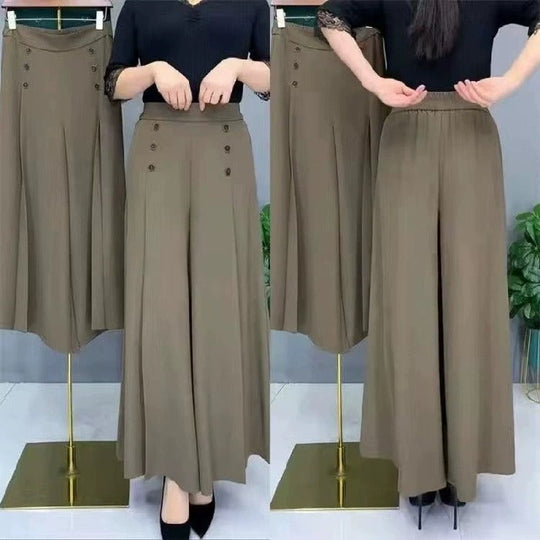 Adriana - Pantalón palazzo con cintura elástica y botones decorativos