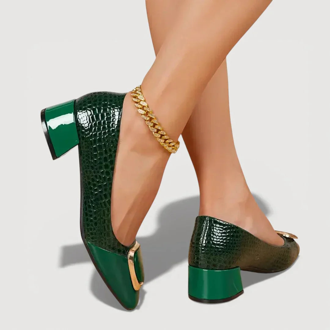 Livana – Zapatos de tacón bajo efecto cocodrilo