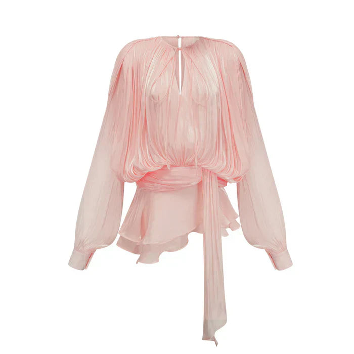 Eugenia – Vestido mini con volantes y pliegues neutros
