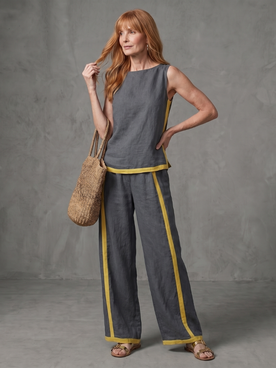 Inara | Conjunto de pantalones en contraste con pierna ancha y top sin mangas