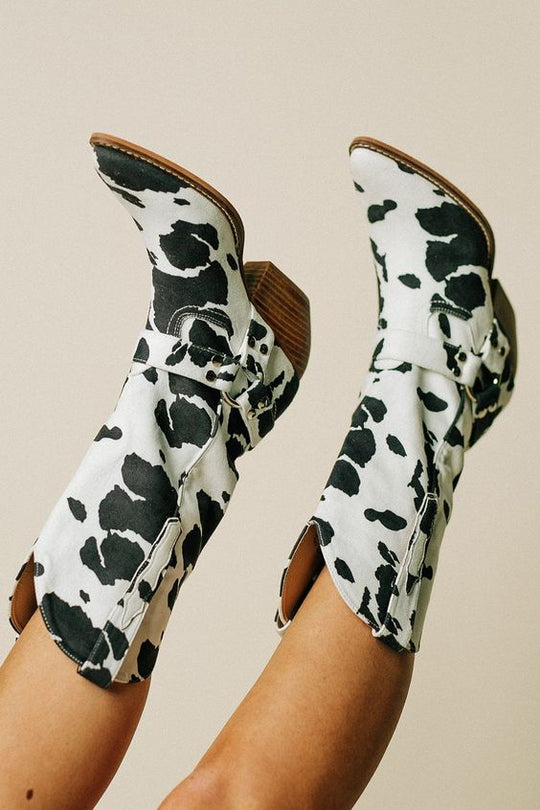 Eva | Botas de moda para damas con patrón de piel de vaca al estilo western