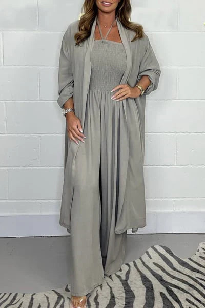 Gloria/ Conjunto de 2 piezas de pantalones anchos con espalda descubierta y tiras para mujer