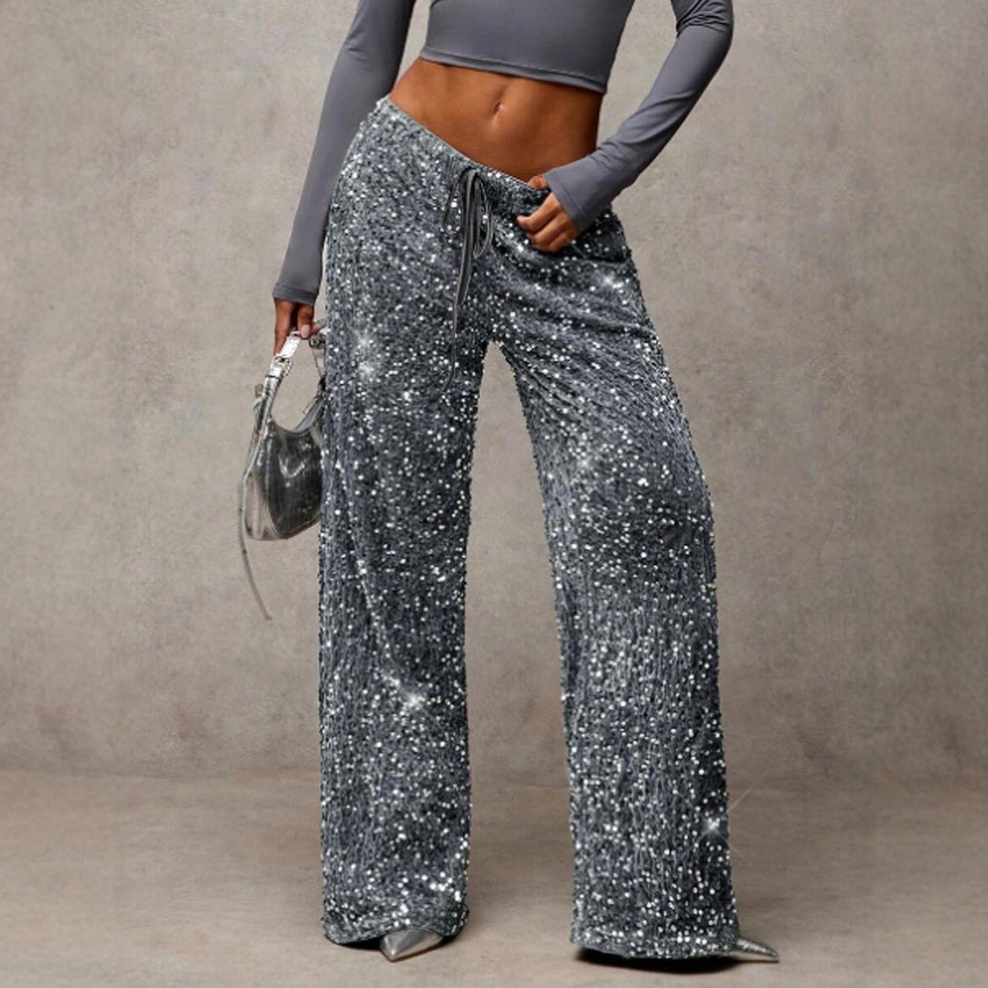 Sofía – Pantalones de lentejuelas de pierna ancha con cintura elástica