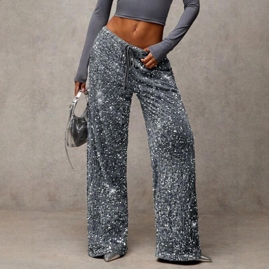Sofía – Pantalones de lentejuelas de pierna ancha con cintura elástica