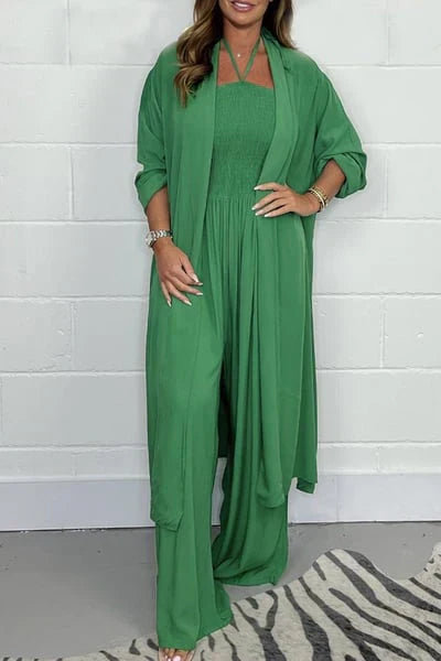 Gloria/ Conjunto de 2 piezas de pantalones anchos con espalda descubierta y tiras para mujer