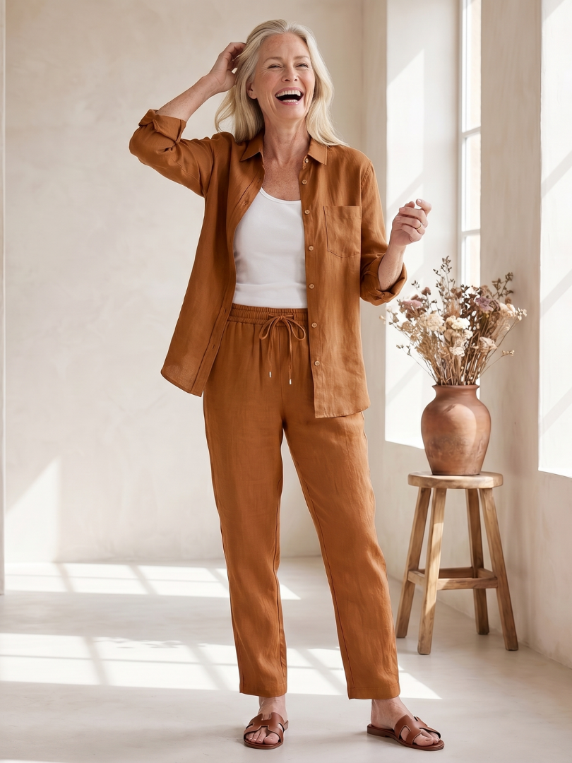 Noor | Conjunto de pantalones cónicos con camisa de manga larga