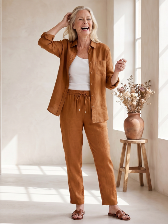Noor | Conjunto de pantalones cónicos con camisa de manga larga