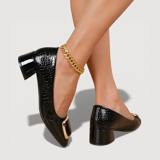 Livana – Zapatos de tacón bajo efecto cocodrilo