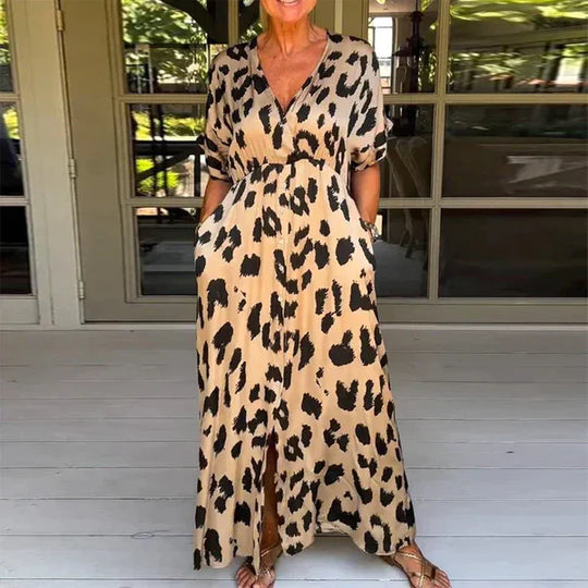Candela™ | Elegante vestido largo con estampado de leopardo