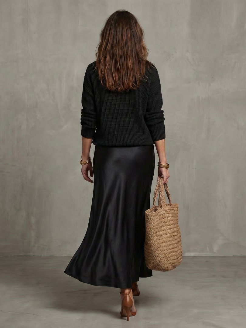 Luciana | Conjunto de capas de punto con falda de satén de otoño al bies