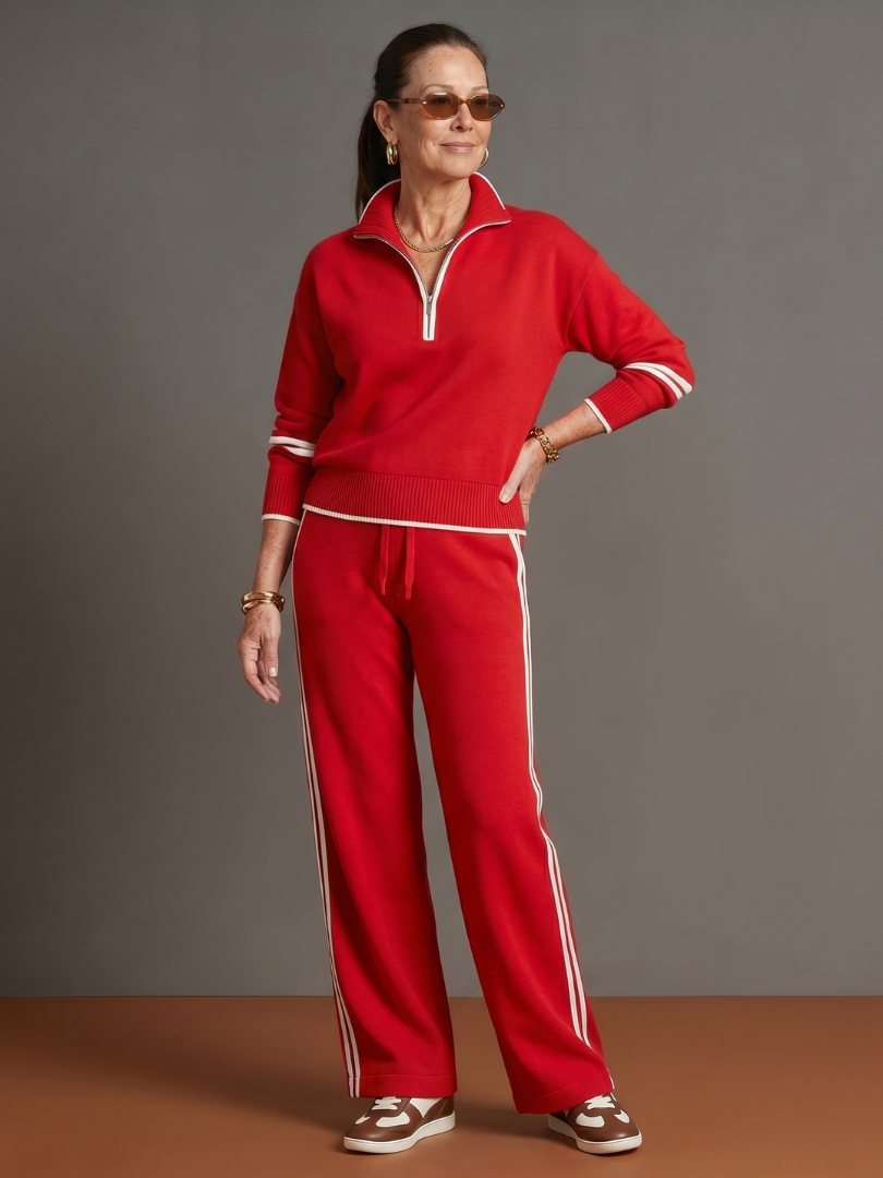 Rain | Conjunto de pantalones de pernera con rayas laterales y manga larga con cuello con cremallera