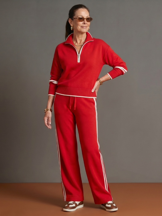 Rain | Conjunto de pantalones de pernera con rayas laterales y manga larga con cuello con cremallera