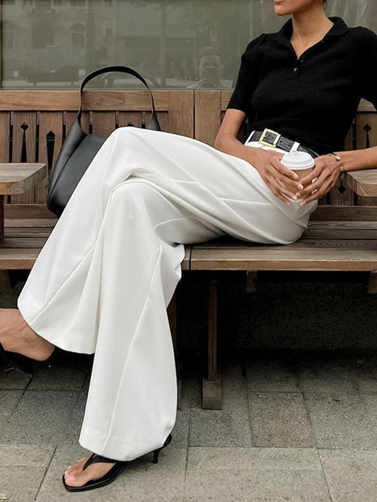 Katharina | Pantalones de Pierna Ancha con Frente Plisado para Dama con Cinturón