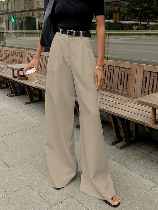 Katharina | Pantalones de Pierna Ancha con Frente Plisado para Dama con Cinturón