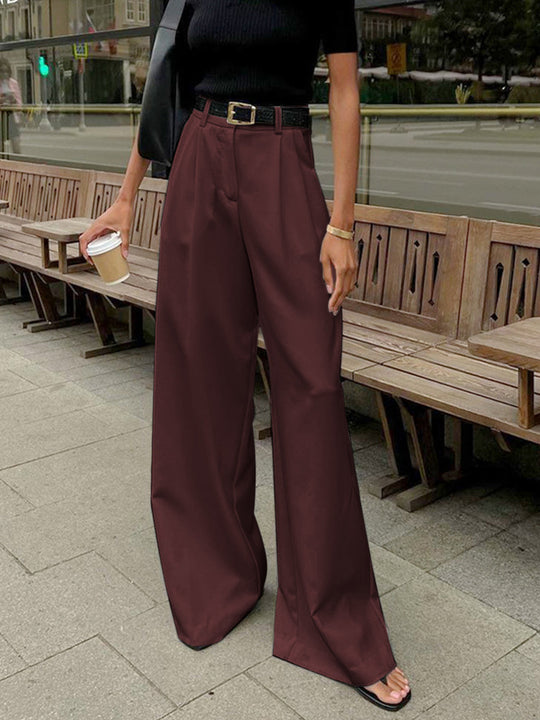 Katharina | Pantalones de Pierna Ancha con Frente Plisado para Dama con Cinturón