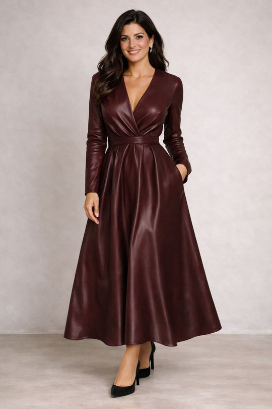 Vera - Vestido efecto cuero burdeos elegante