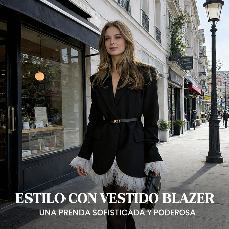 Isabella – Vestido blazer estructurado con detalles de encaje