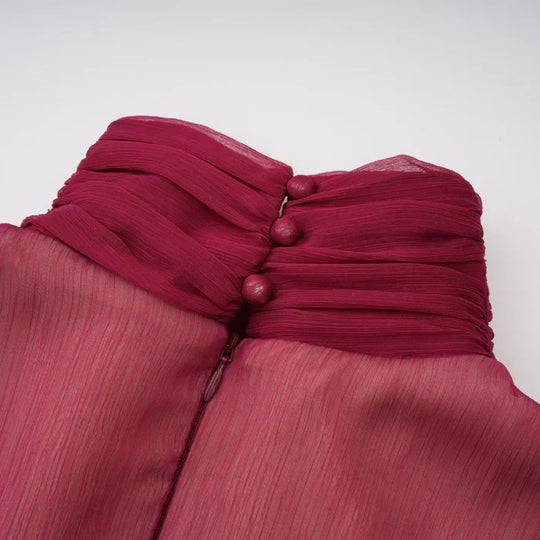 Talía – Vestido mini fruncido asimétrico burdeos