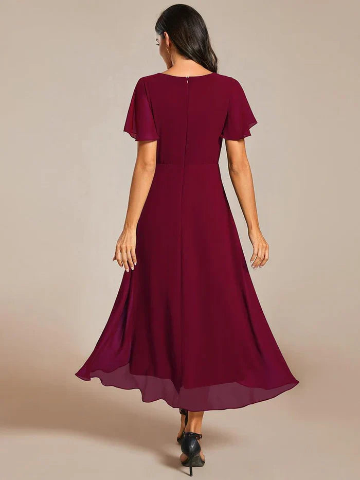 Ariadna - Vestido midi de gasa con mangas de volantes