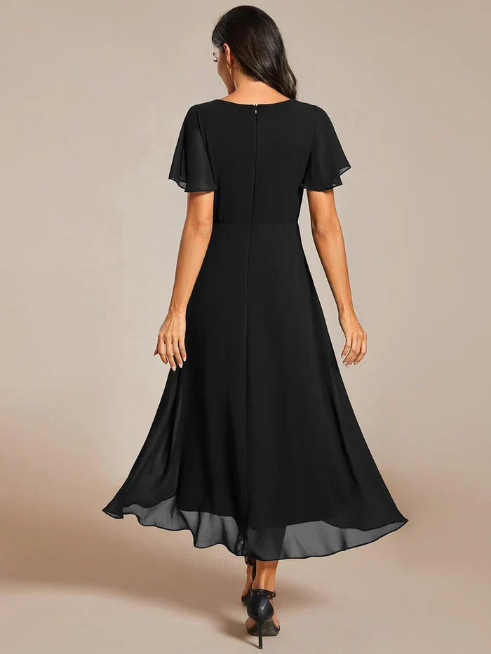 Ariadna - Vestido midi de gasa con mangas de volantes
