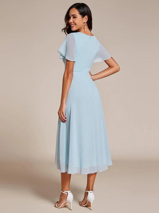 Ariadna - Vestido midi de gasa con mangas de volantes