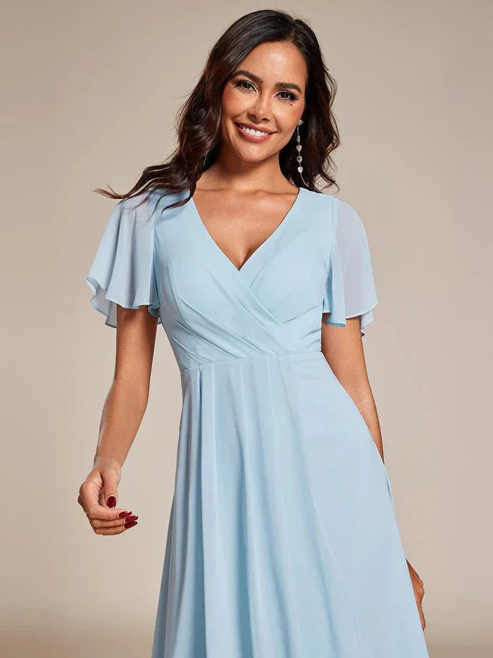 Ariadna - Vestido midi de gasa con mangas de volantes