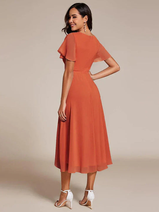 Ariadna - Vestido midi de gasa con mangas de volantes
