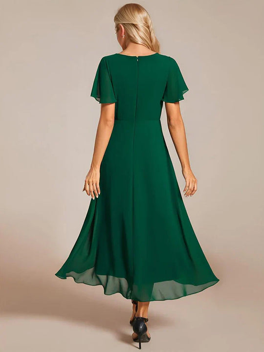 Ariadna - Vestido midi de gasa con mangas de volantes