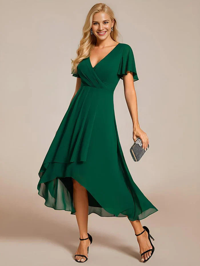 Ariadna - Vestido midi de gasa con mangas de volantes