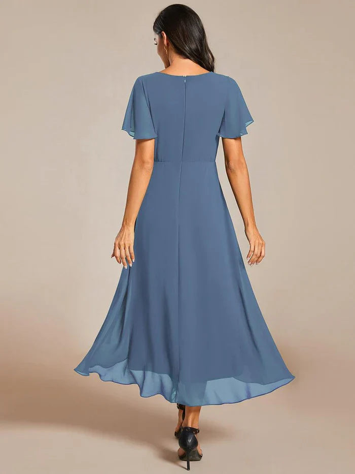 Ariadna - Vestido midi de gasa con mangas de volantes