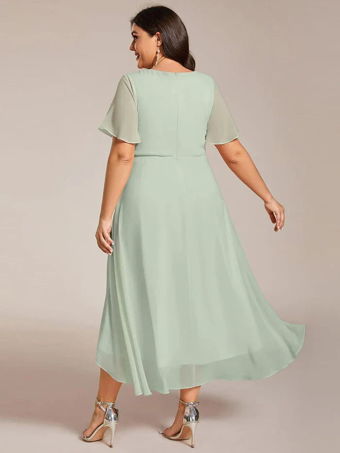 Ariadna - Vestido midi de gasa con mangas de volantes