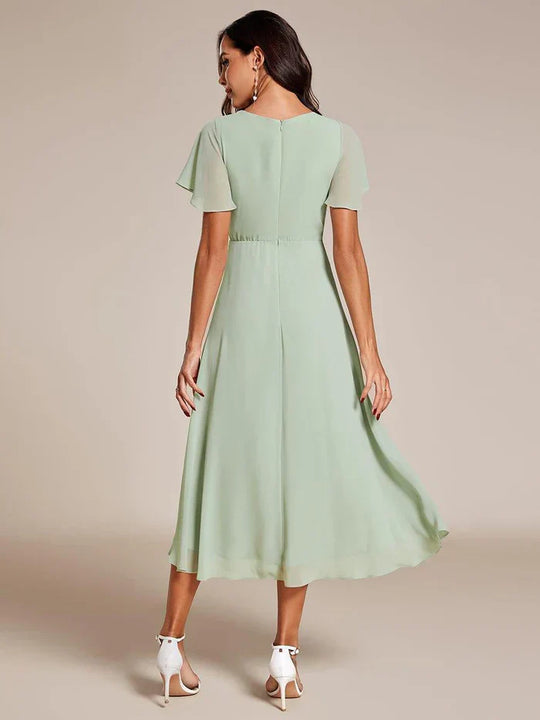 Ariadna - Vestido midi de gasa con mangas de volantes