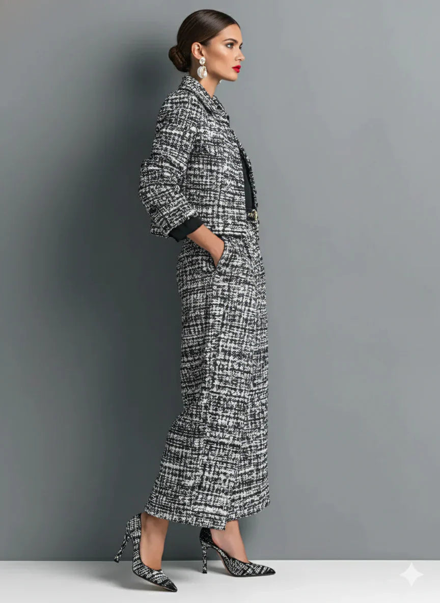 Leina – Conjunto elegante de chaqueta y pantalón en tweed